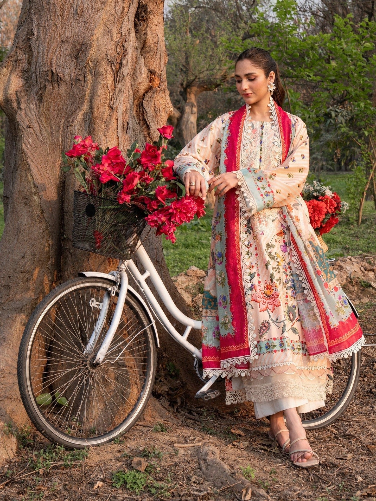 Peach-Chandan Nagri Lawn Embroidered Stitched 3-Piece Suit-Lie Wei