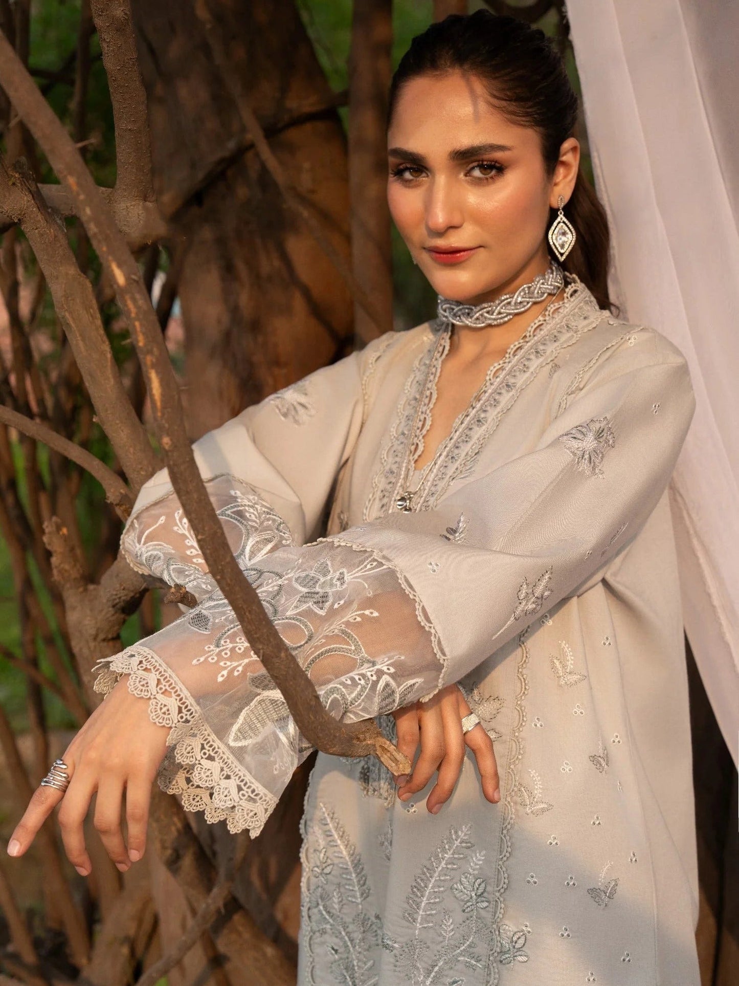 Grey-Chandan Nagri Lawn Embroidered Stitched 3-Piece Suit-Seren