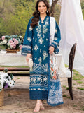 Blue-Chandan Nagri Lawn Embroidered Stitched 3-Piece Suit-Mudan Luxe