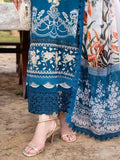 Blue-Chandan Nagri Lawn Embroidered Stitched 3-Piece Suit-Mudan Luxe