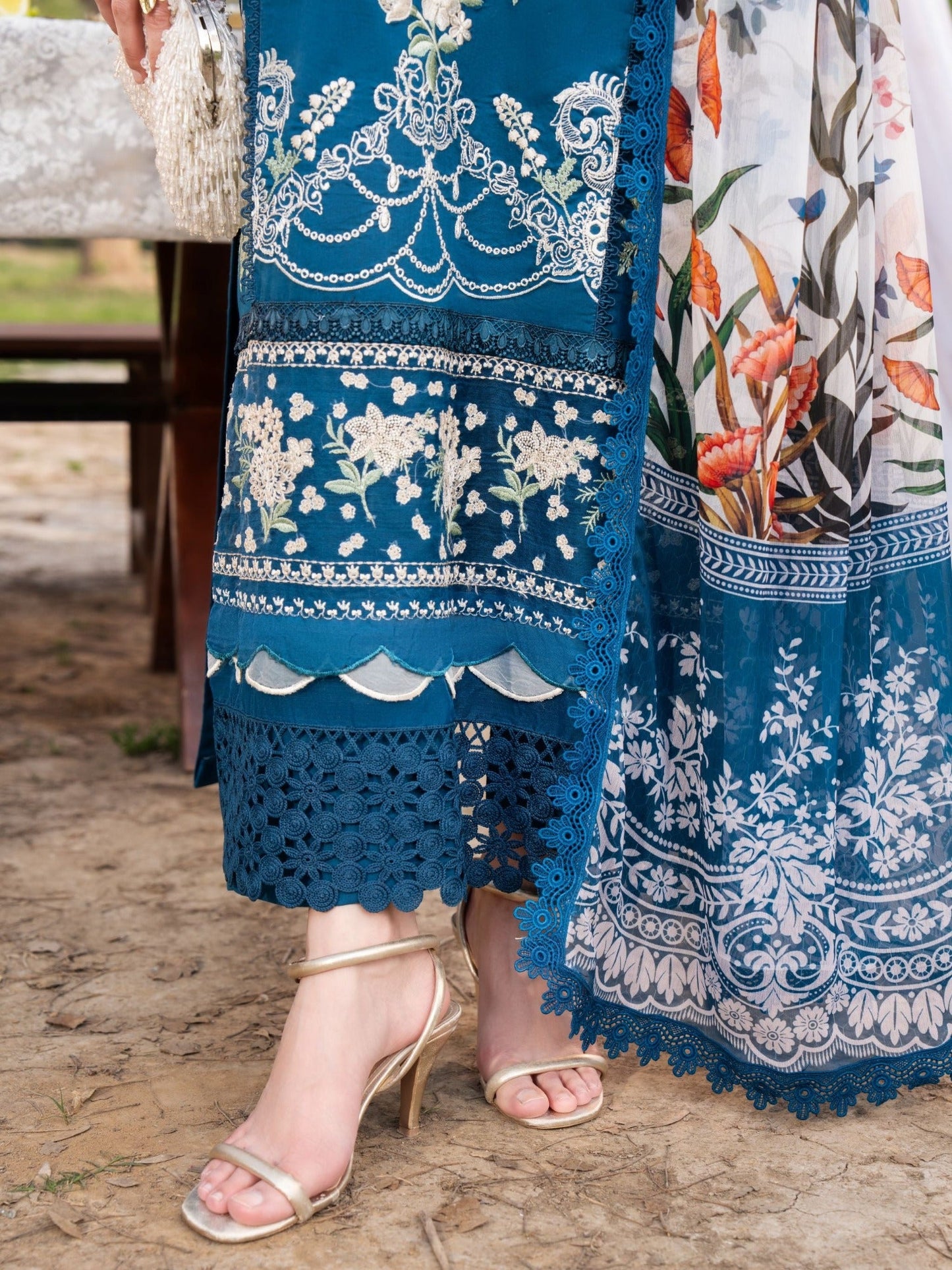 Blue-Chandan Nagri Lawn Embroidered Stitched 3-Piece Suit-Mudan Luxe