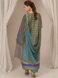 Blue-Chandan Nagri Silk Embroidered Stitched 3-Piece Suit-Selin