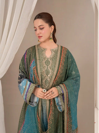 Blue Chandan Nagri Silk Embroidered Stitched 3 Piece Suit Selin