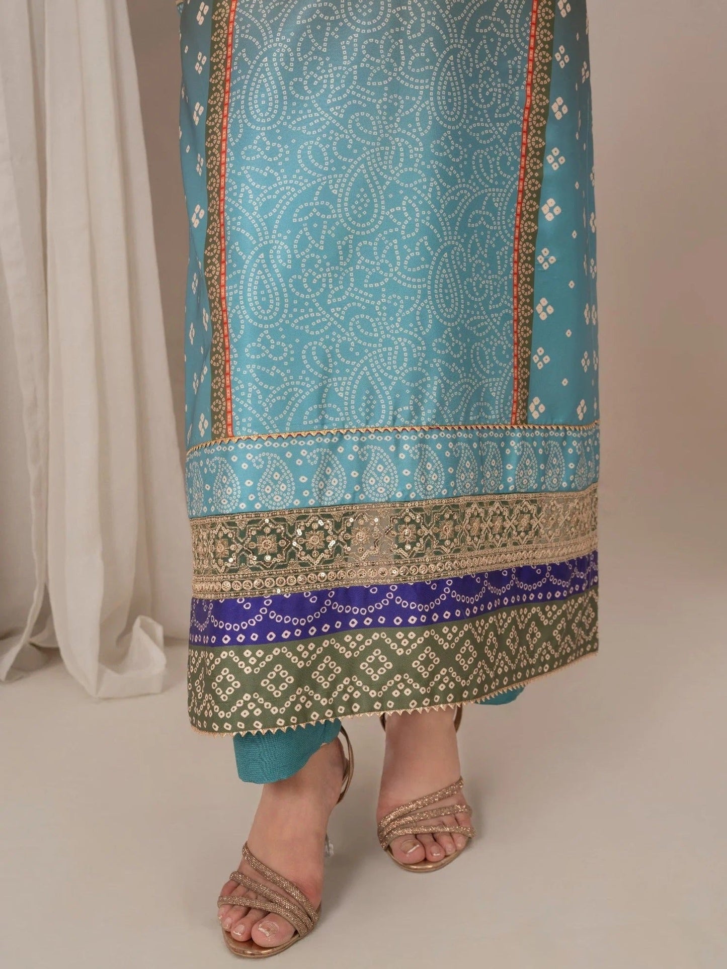 Blue-Chandan Nagri Silk Embroidered Stitched 3-Piece Suit-Selin