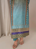 Blue-Chandan Nagri Silk Embroidered Stitched 3-Piece Suit-Selin