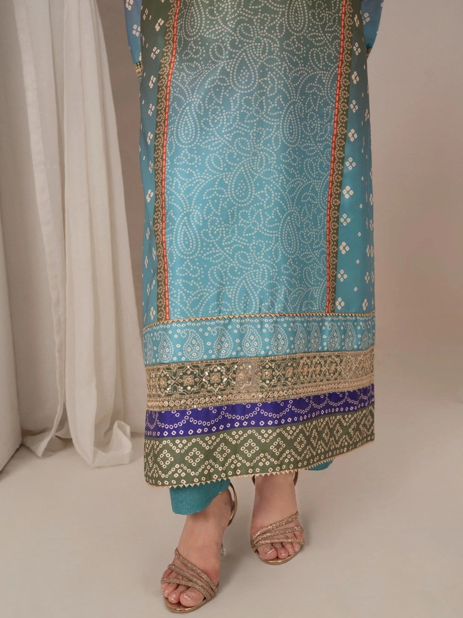 Blue-Chandan Nagri Silk Embroidered Stitched 3-Piece Suit-Selin
