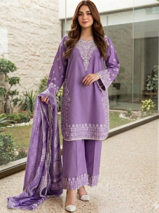 Purple-Riwayat Wear Lawn Embroidered Stitched 3-Piece Suit-Ezzal