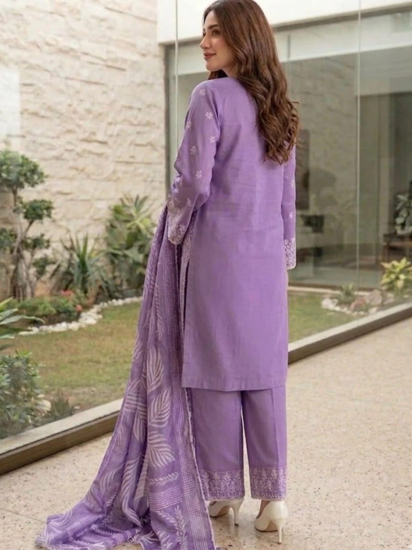 Purple-Riwayat Wear Lawn Embroidered Stitched 3-Piece Suit-Ezzal