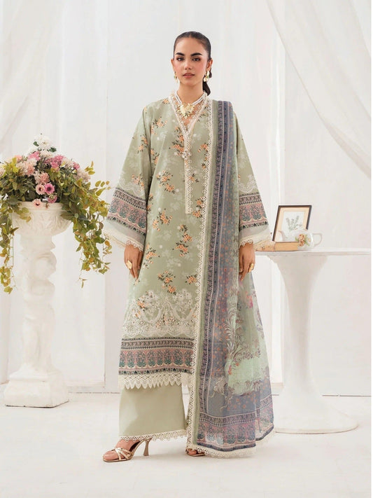 Mint green-Chandan Nagri Lawn Embroidered Stitched 3-Piece Suit-Zania_