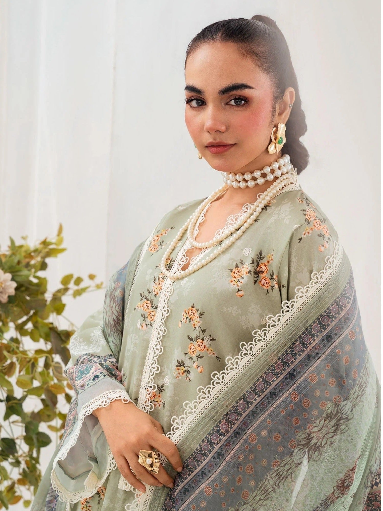 Mint green-Chandan Nagri Lawn Embroidered Stitched 3-Piece Suit-Zania_