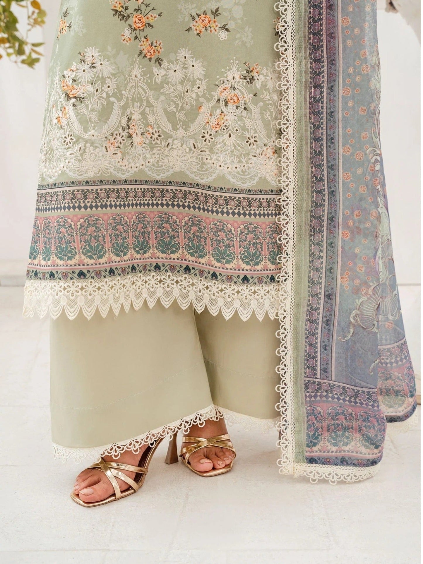 Mint green-Chandan Nagri Lawn Embroidered Stitched 3-Piece Suit-Zania_