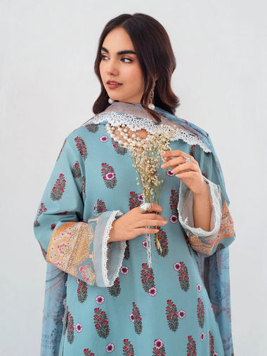 Blue-Chandan Nagri Lawn Embroidered Stitched 3-Piece Suit-Fleur