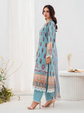 Blue-Chandan Nagri Lawn Embroidered Stitched 3-Piece Suit-Fleur