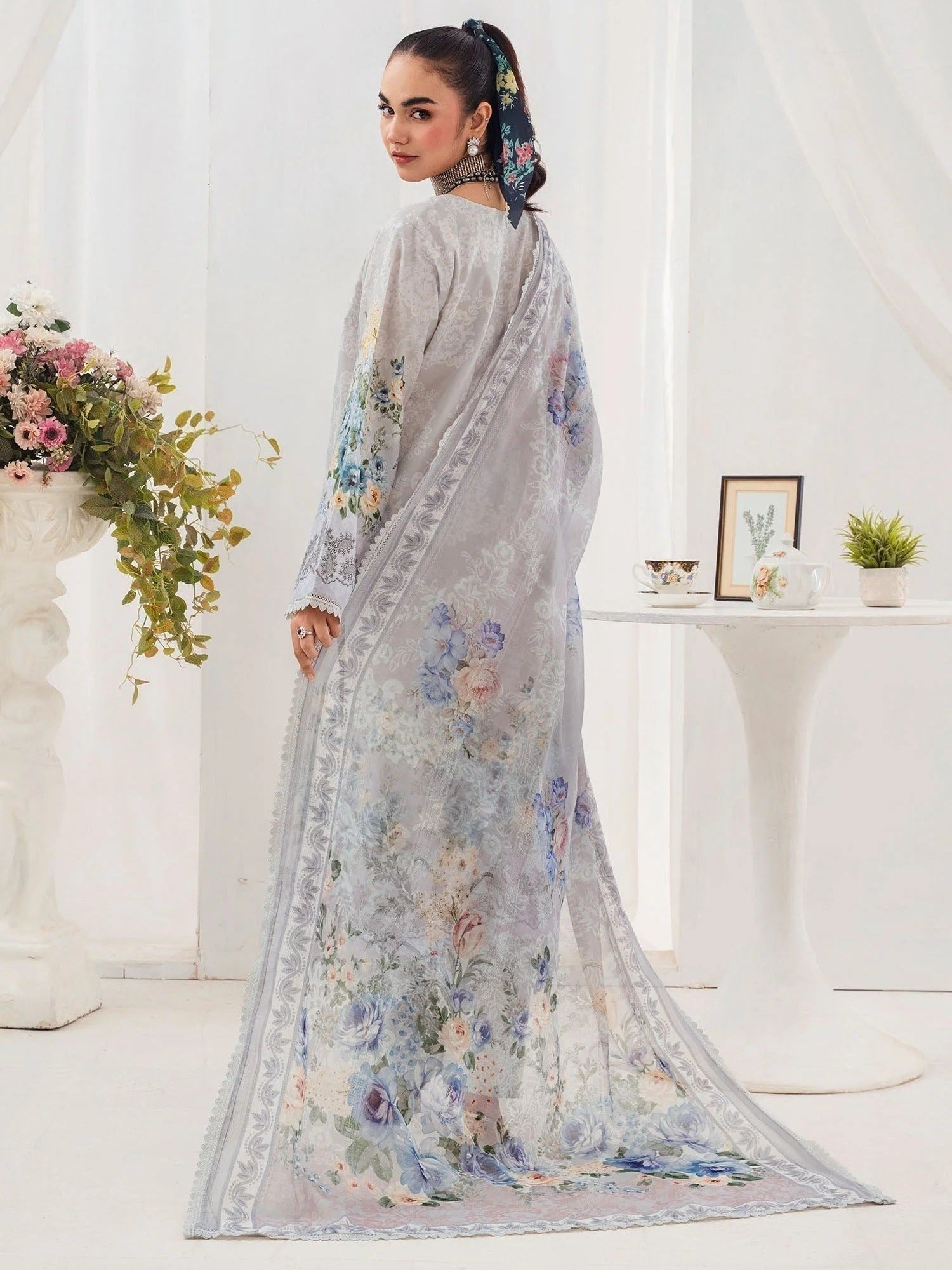 Grey-Chandan Nagri Lawn Embroidered Stitched 3-Piece Suit-Elysee