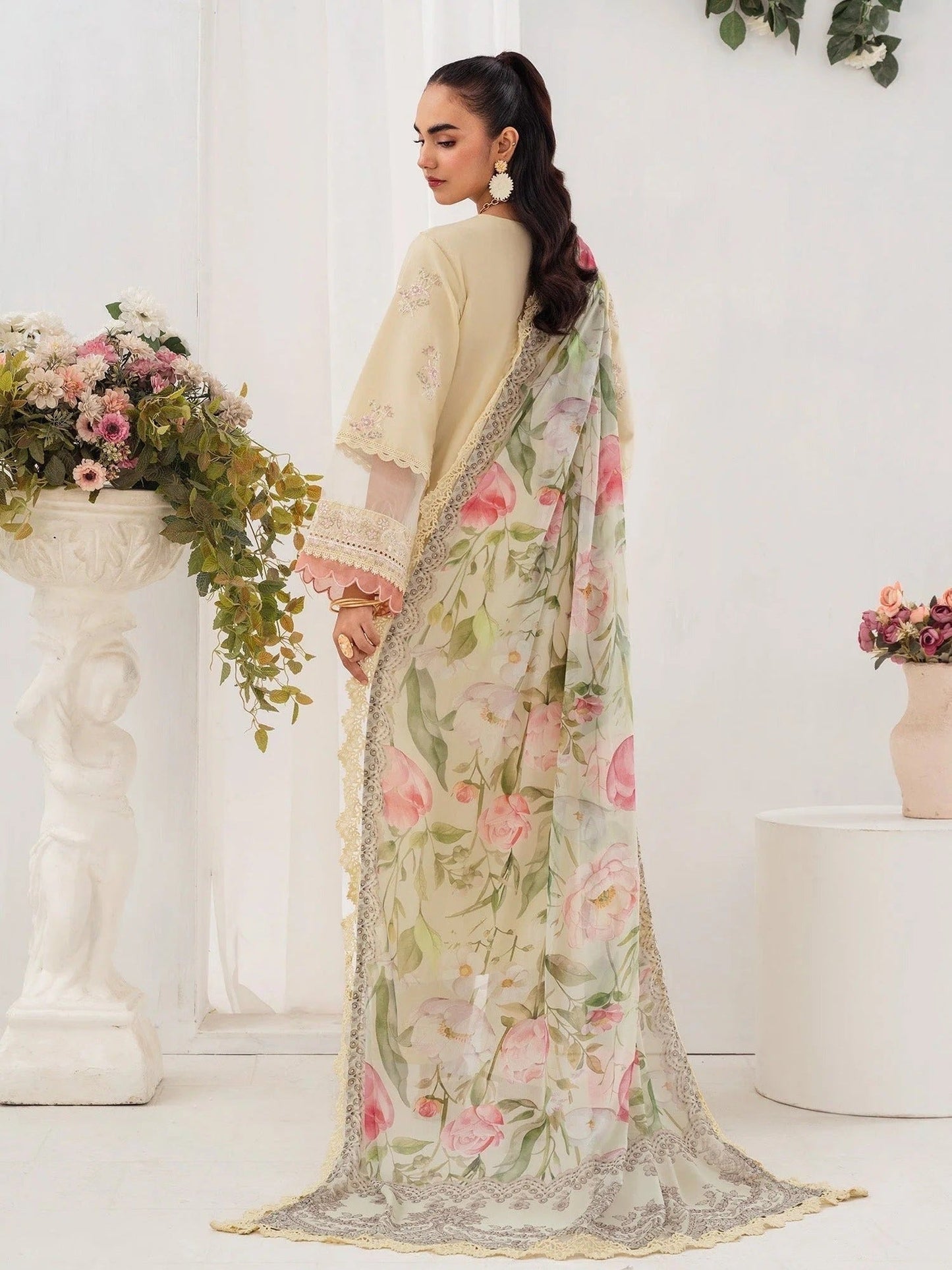 Yellow-Chandan Nagri Lawn Embroidered Stitched 3-Piece Suit-Elnaz