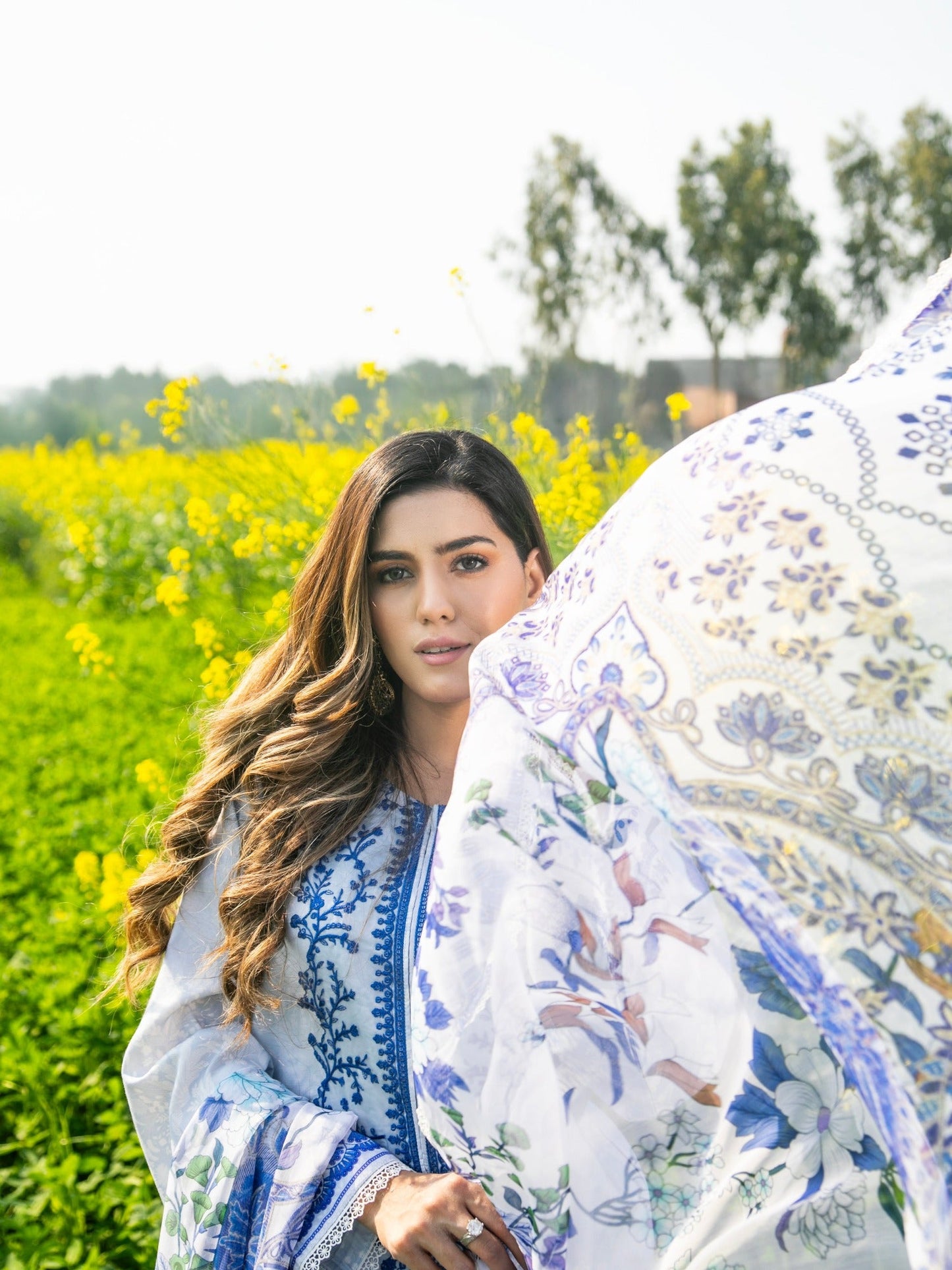 Blue-Chandan Nagri Cotton Lawn Embroidered Stitched 3-Piece Suit-Julet