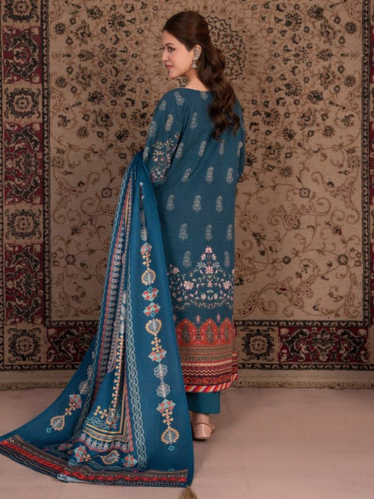 Blue-Chandan Nagri Khaddar Embroidered Stitched 3-Piece Suit-Denali
