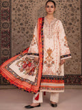 Orange and cream-Chandan Nagri Khaddar Embroidered Stitched 3-Piece Suit-Naren