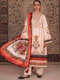 Orange and cream-Chandan Nagri Khaddar Embroidered Stitched 3-Piece Suit-Naren