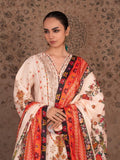 Orange and cream-Chandan Nagri Khaddar Embroidered Stitched 3-Piece Suit-Naren