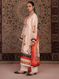Orange and cream-Chandan Nagri Khaddar Embroidered Stitched 3-Piece Suit-Naren