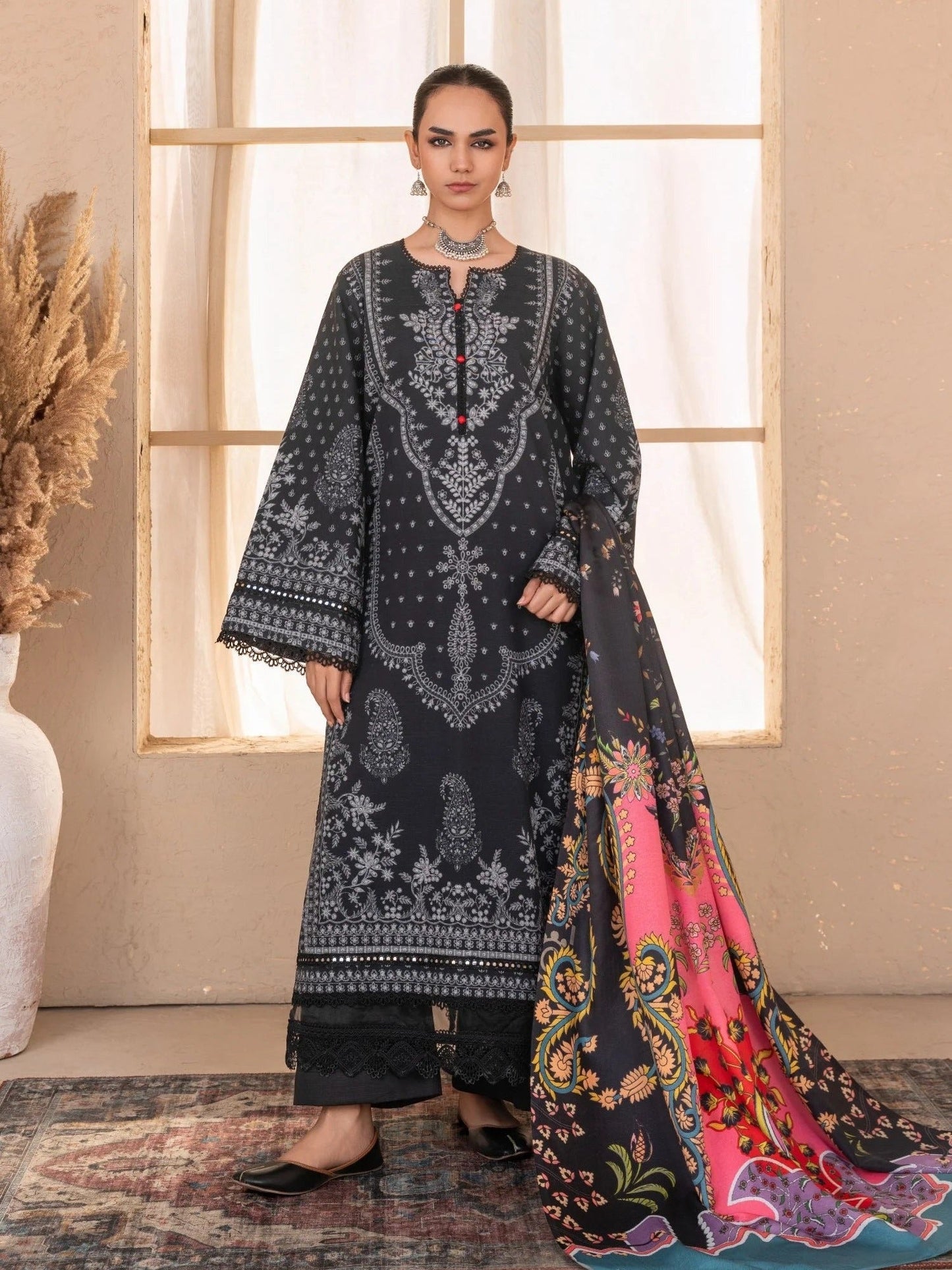 Blue-Chandan Nagri Khaddar Embroidered Stitched 3-Piece Suit-Ramii
