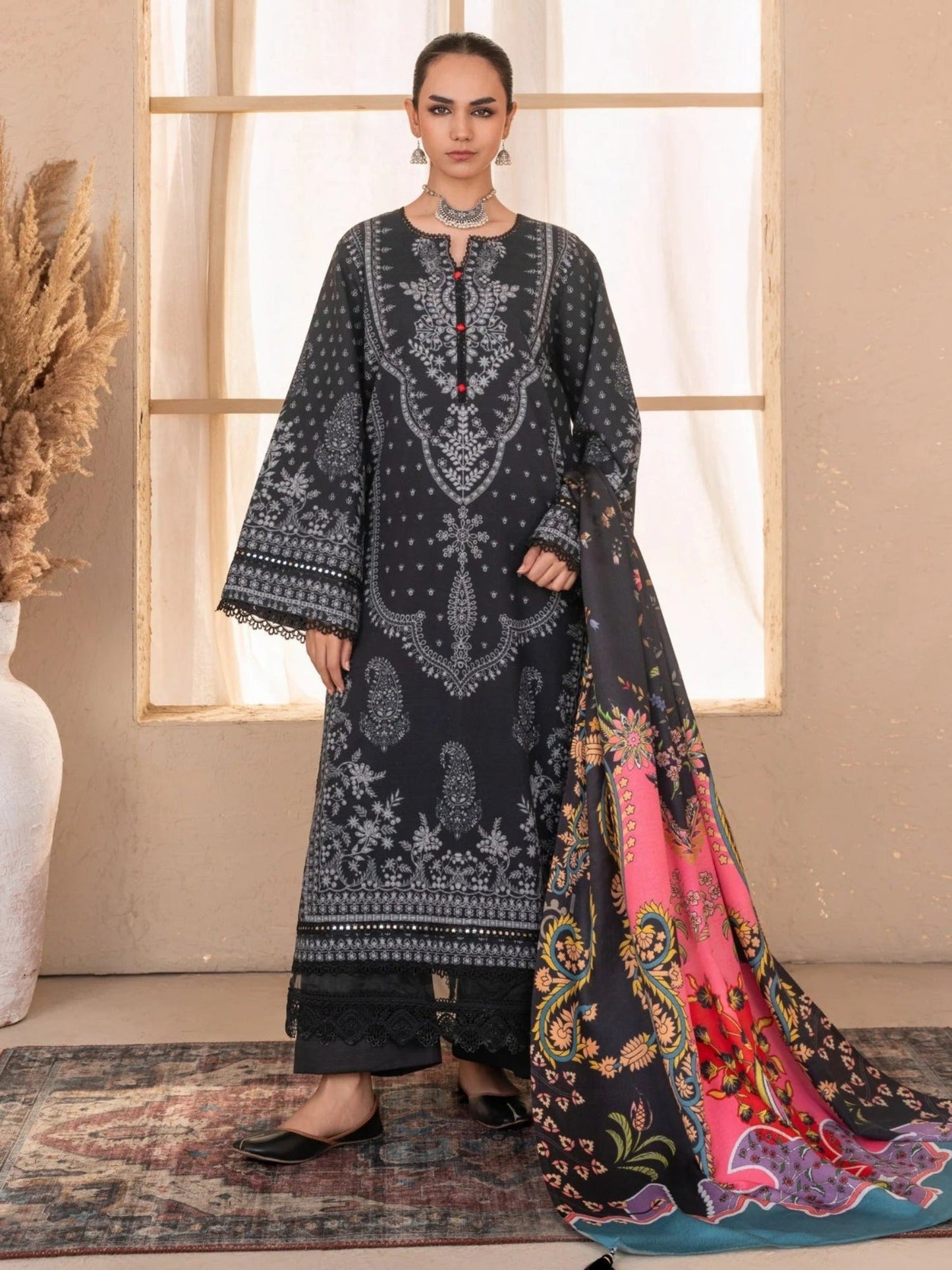 Blue-Chandan Nagri Khaddar Embroidered Stitched 3-Piece Suit-Ramii