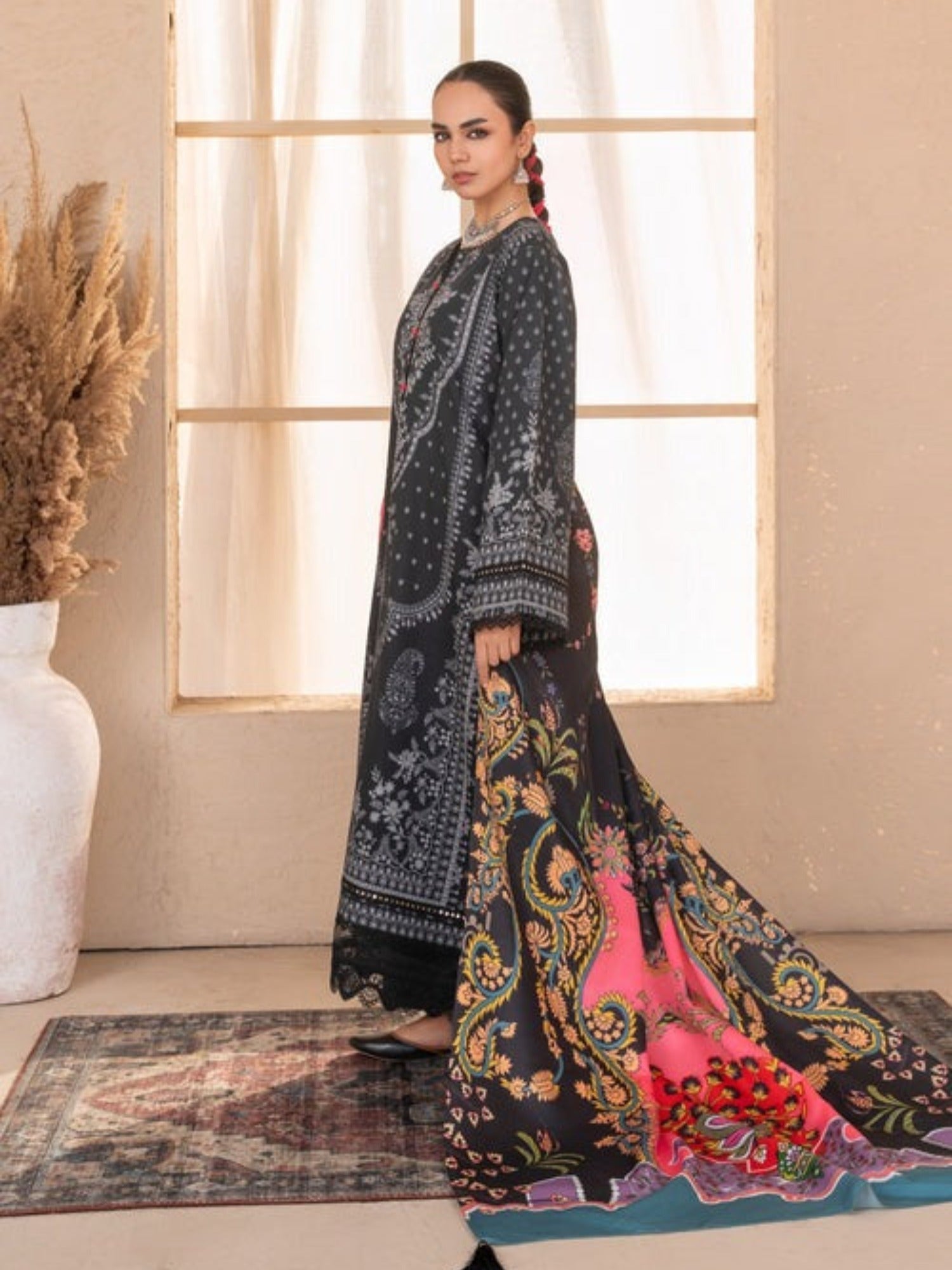 Blue-Chandan Nagri Khaddar Embroidered Stitched 3-Piece Suit-Ramii