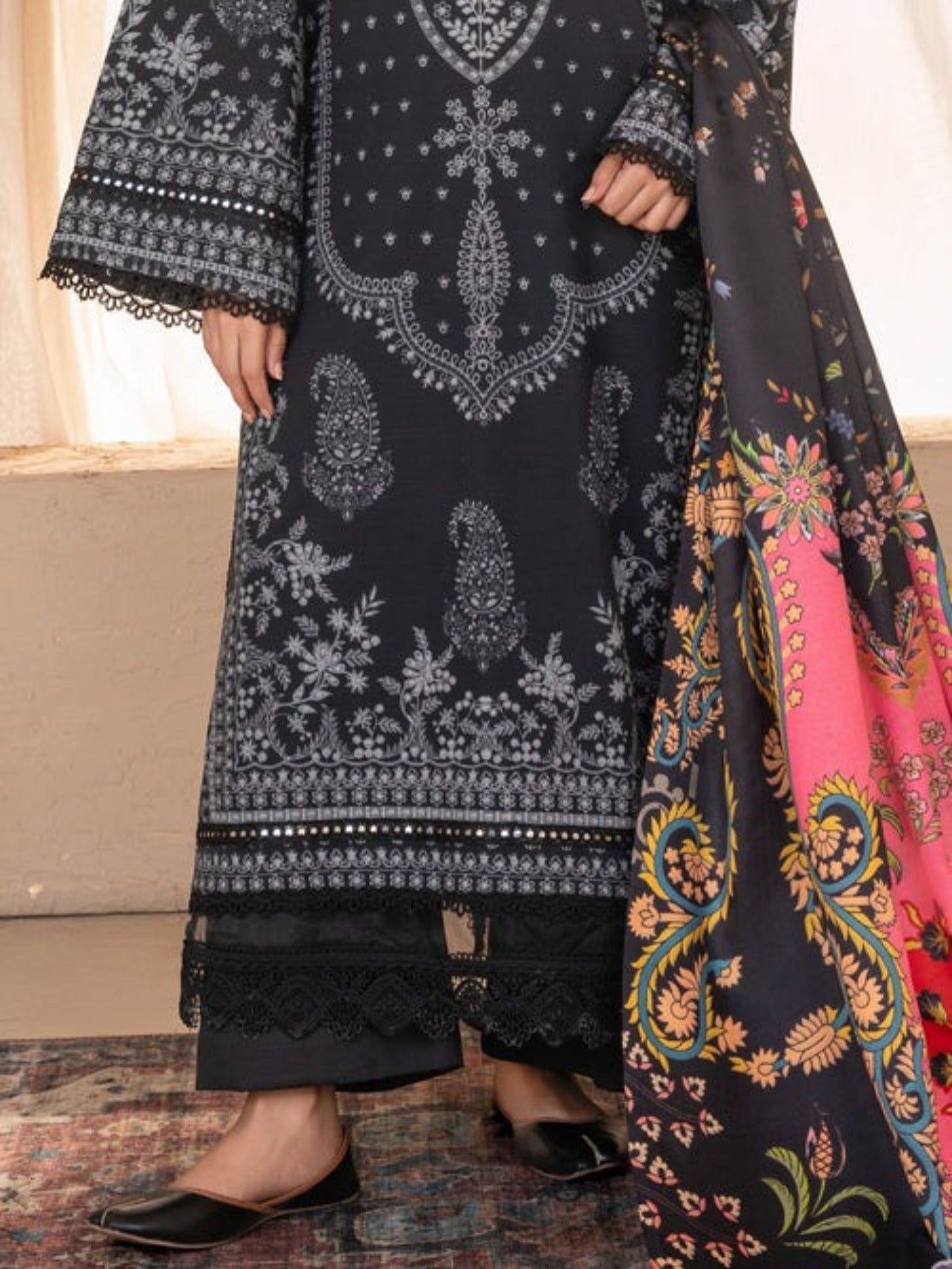 Blue-Chandan Nagri Khaddar Embroidered Stitched 3-Piece Suit-Ramii