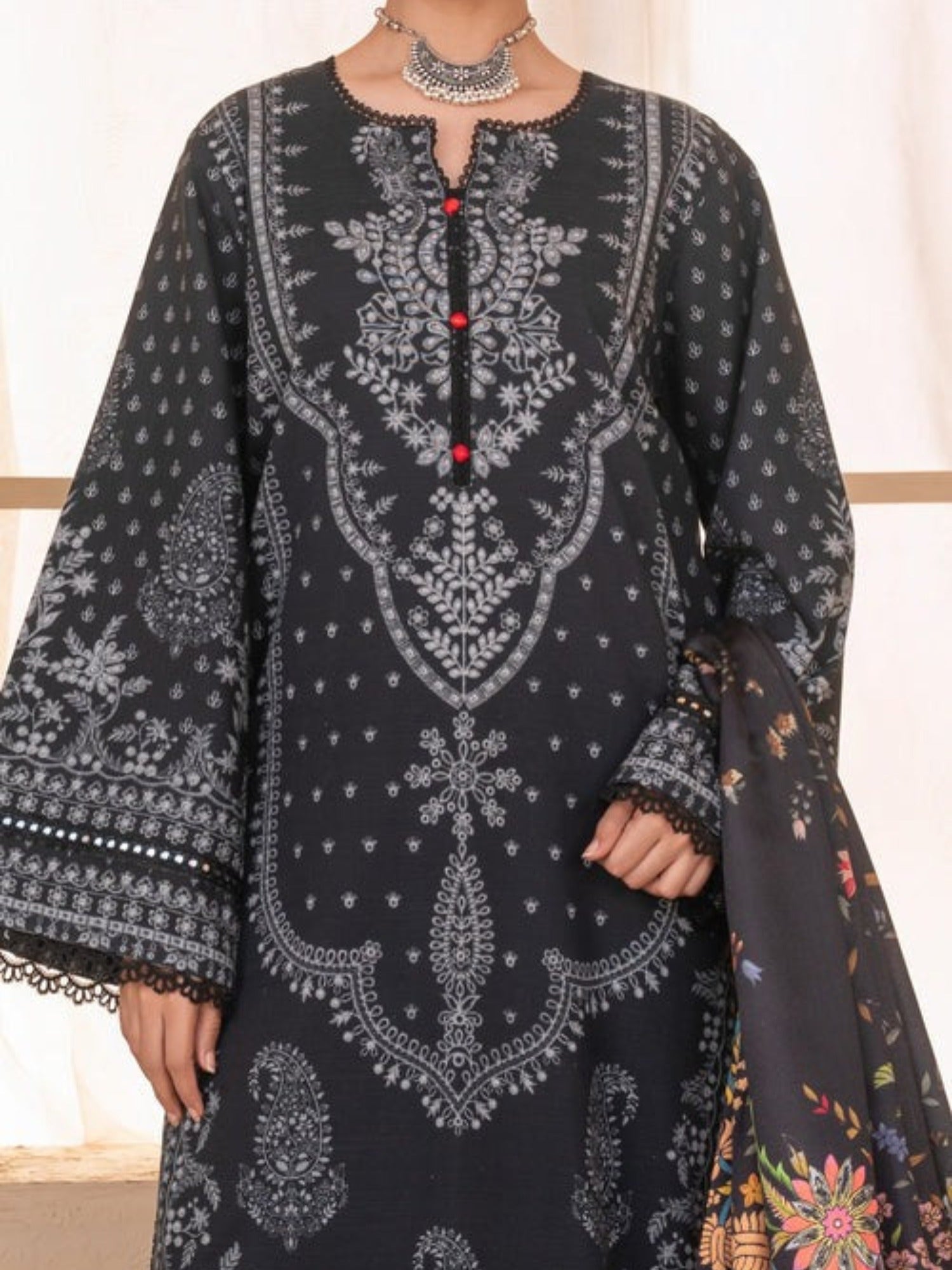 Blue-Chandan Nagri Khaddar Embroidered Stitched 3-Piece Suit-Ramii