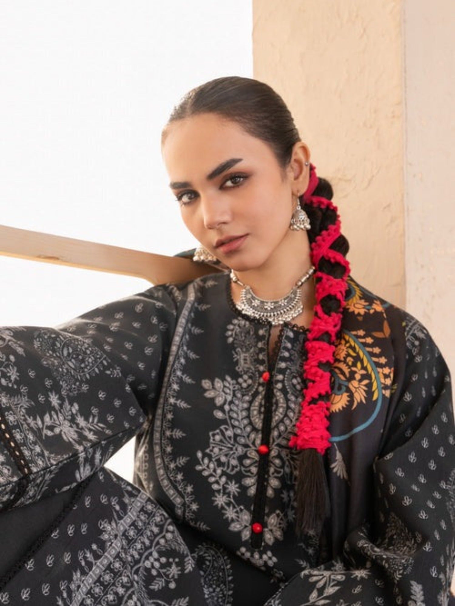 Blue-Chandan Nagri Khaddar Embroidered Stitched 3-Piece Suit-Ramii