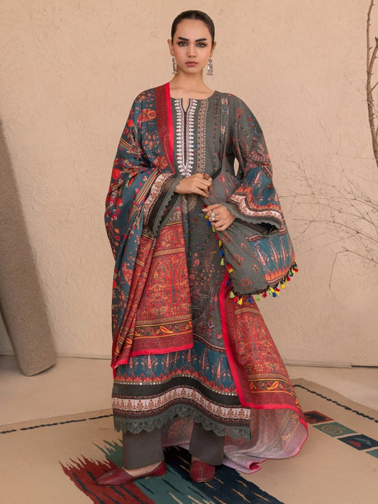 Green-Chandan Nagri Khaddar Embroidered Stitched 3-Piece Suit-Roohi