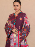 Burgandy-Chandan Nagri Khaddar Embroidered Stitched 3-Piece Suit-Noorza