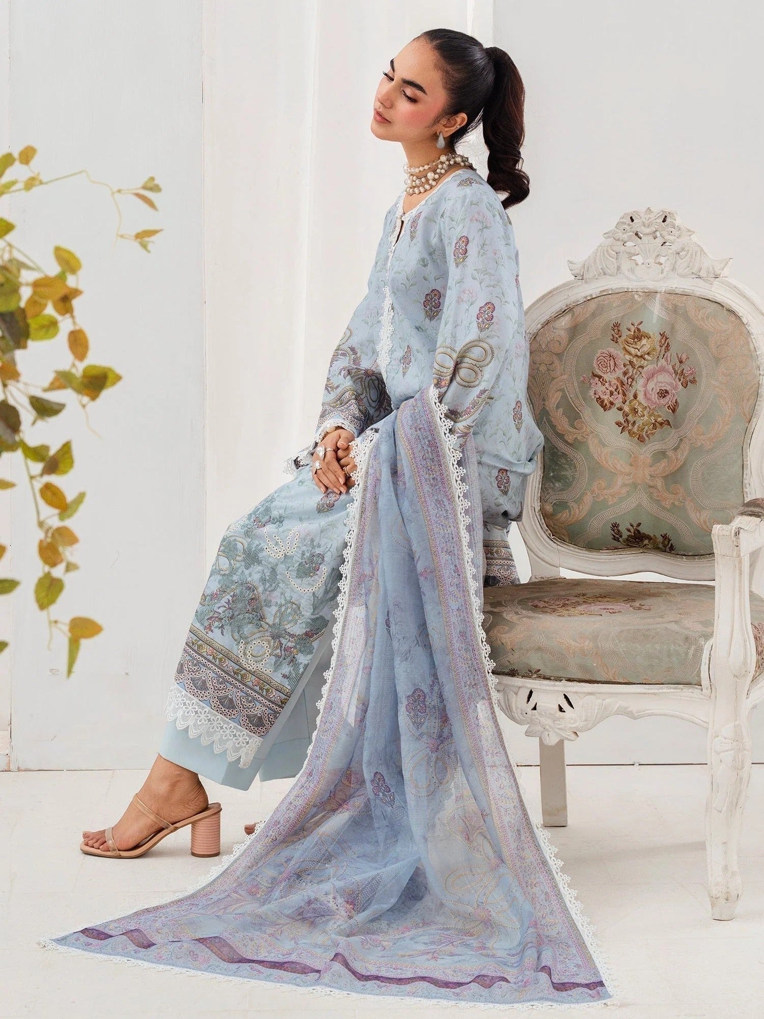 Blue-Chandan Nagri Lawn Embroidered Stitched 3-Piece Suit-Brisa