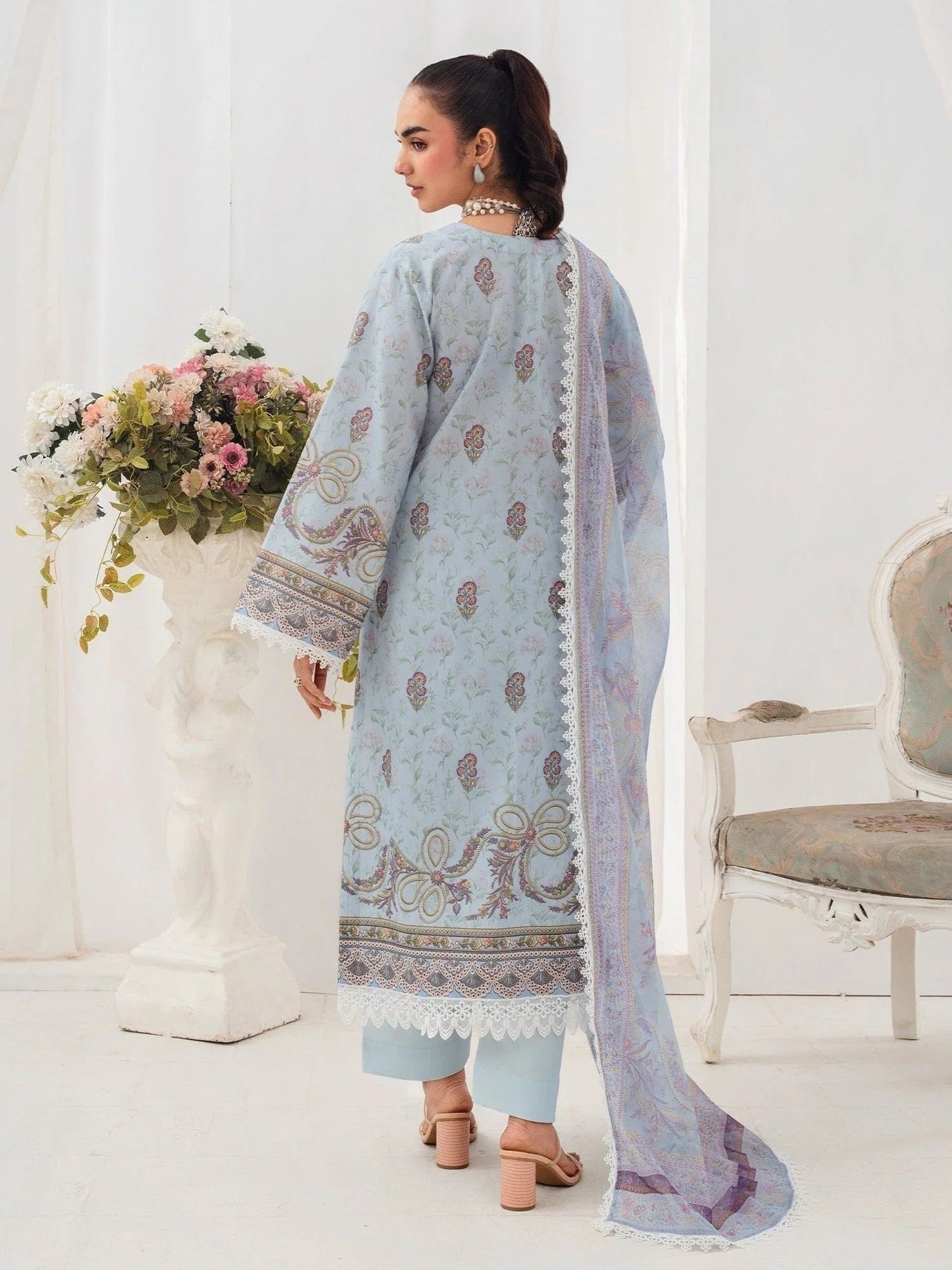 Blue-Chandan Nagri Lawn Embroidered Stitched 3-Piece Suit-Brisa
