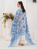 Blue and white-Chandan Nagri Lawn Embroidered Stitched 3-Piece Suit-Auree