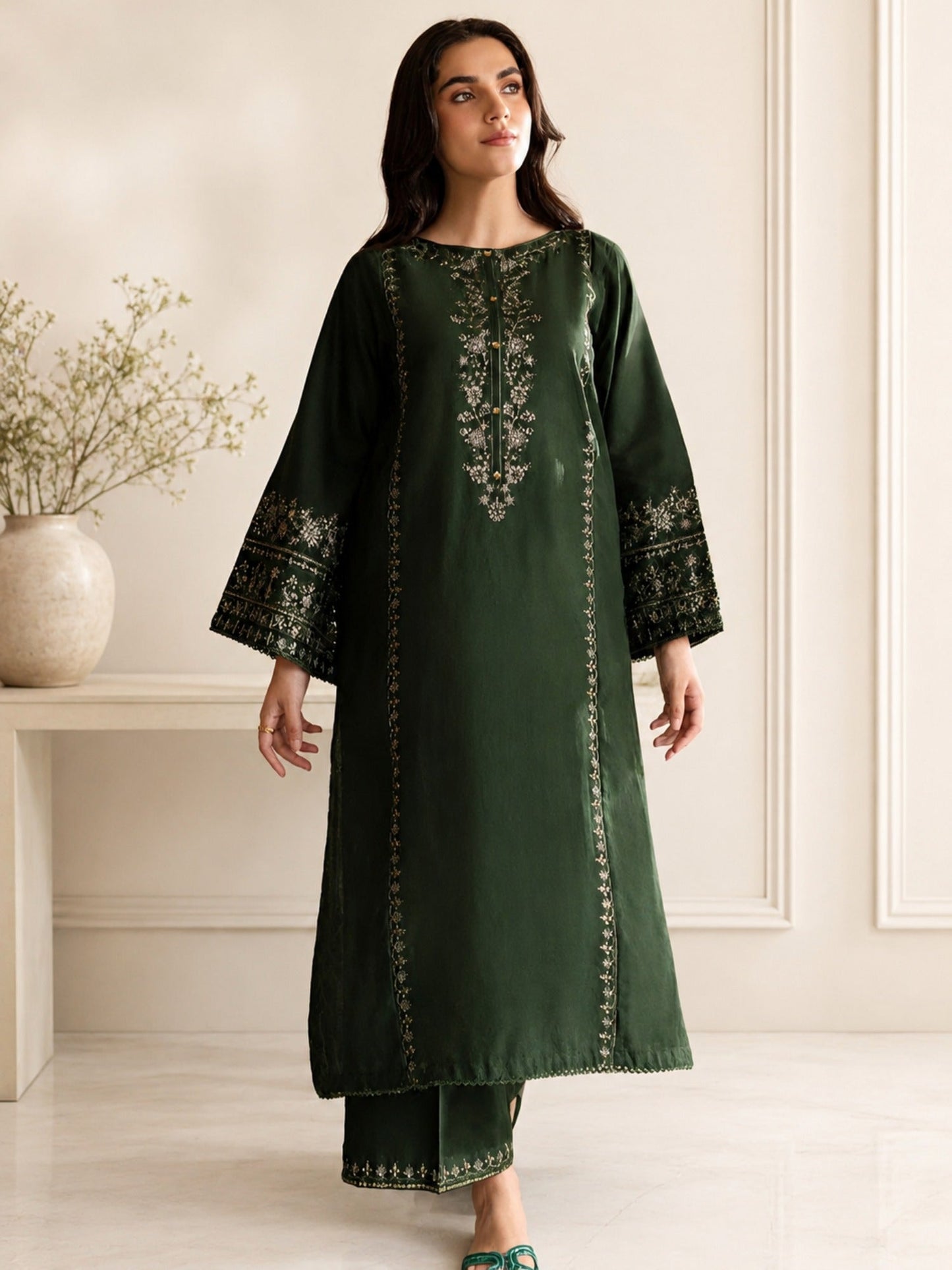 Green Alina Lime Lawn Embroidered Stitched 3-Piece Suit-Grace