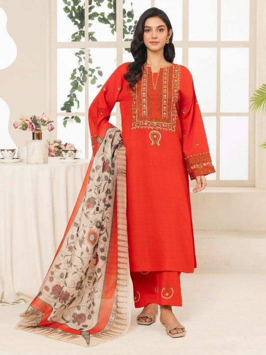 Orange Alina Lime Lawn Embroidered Stitched 3-Piece Suit-Minal