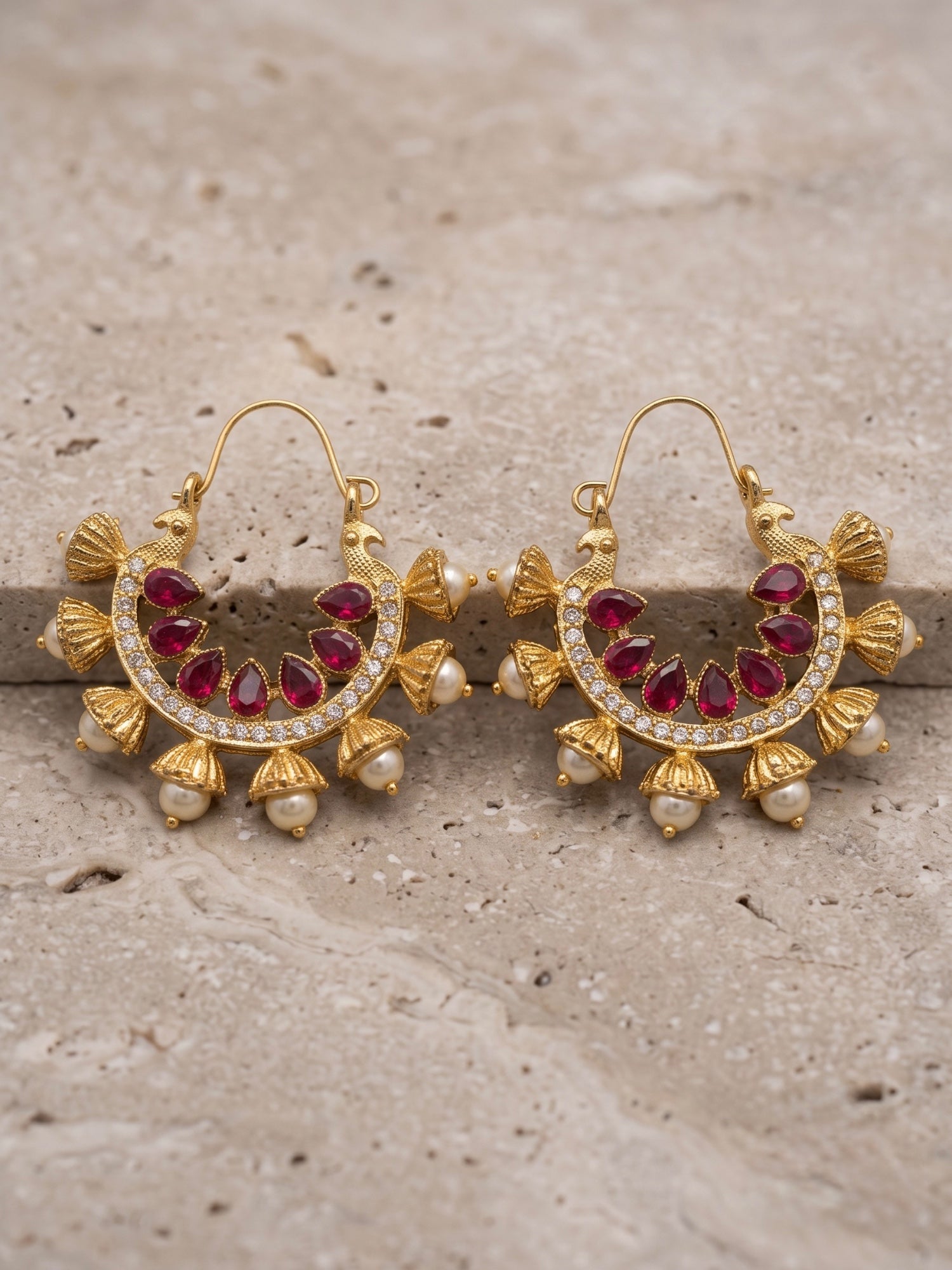 Red , white and gold-Orya Jewellery Earrings-Ruby Red E70