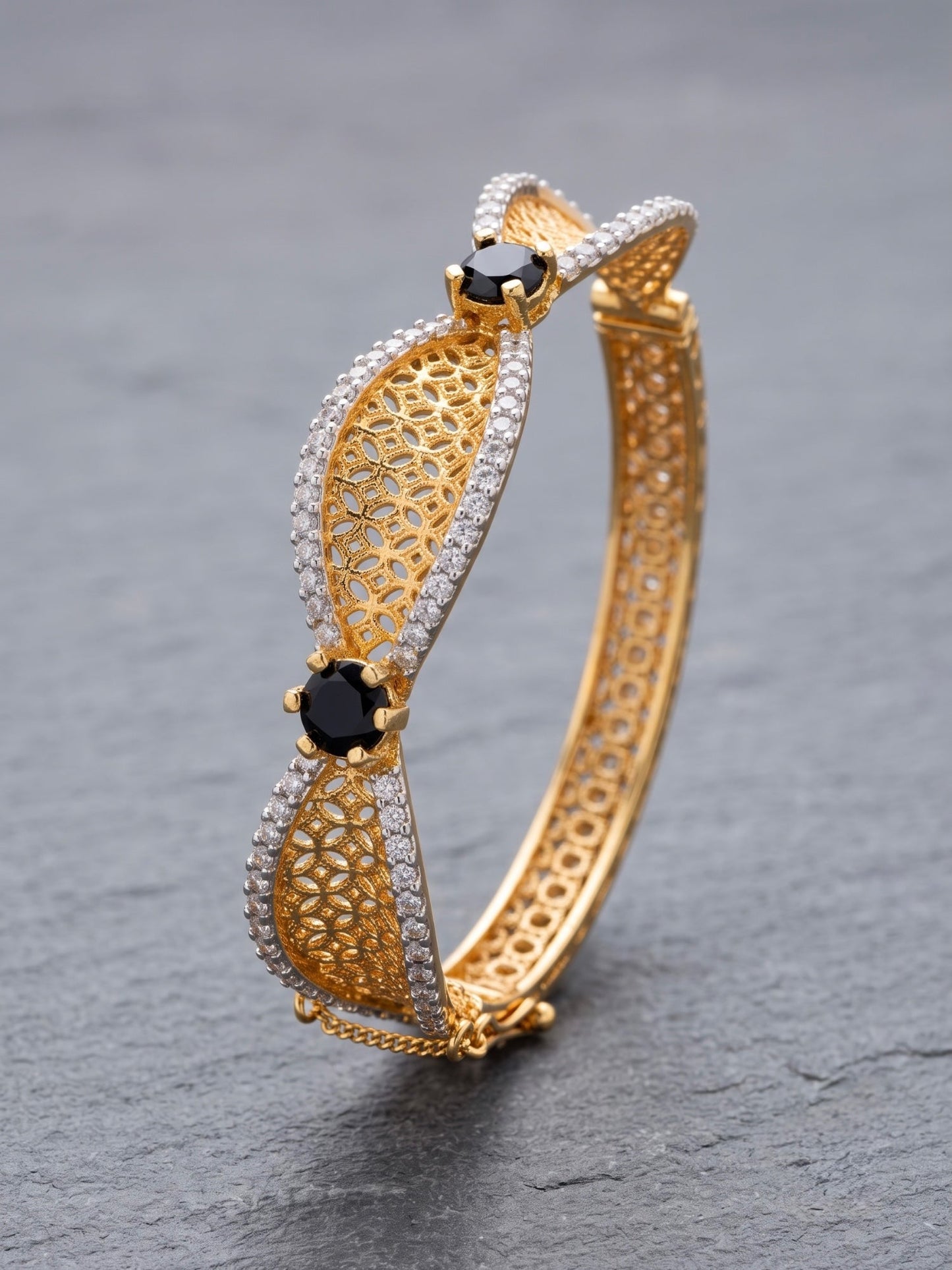 Orya Jewellery Zircon Gold Bangle-Black B17