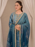 Blue-Chandan Nagri Silk Embroidered Stitched 3-Piece Suit-Rüya