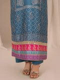 Blue-Chandan Nagri Silk Embroidered Stitched 3-Piece Suit-Rüya