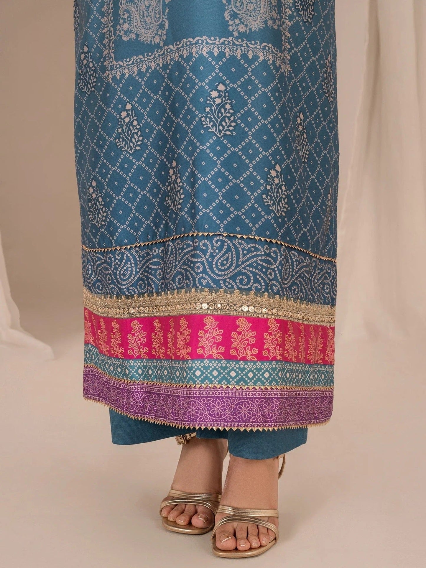 Blue-Chandan Nagri Silk Embroidered Stitched 3-Piece Suit-Rüya