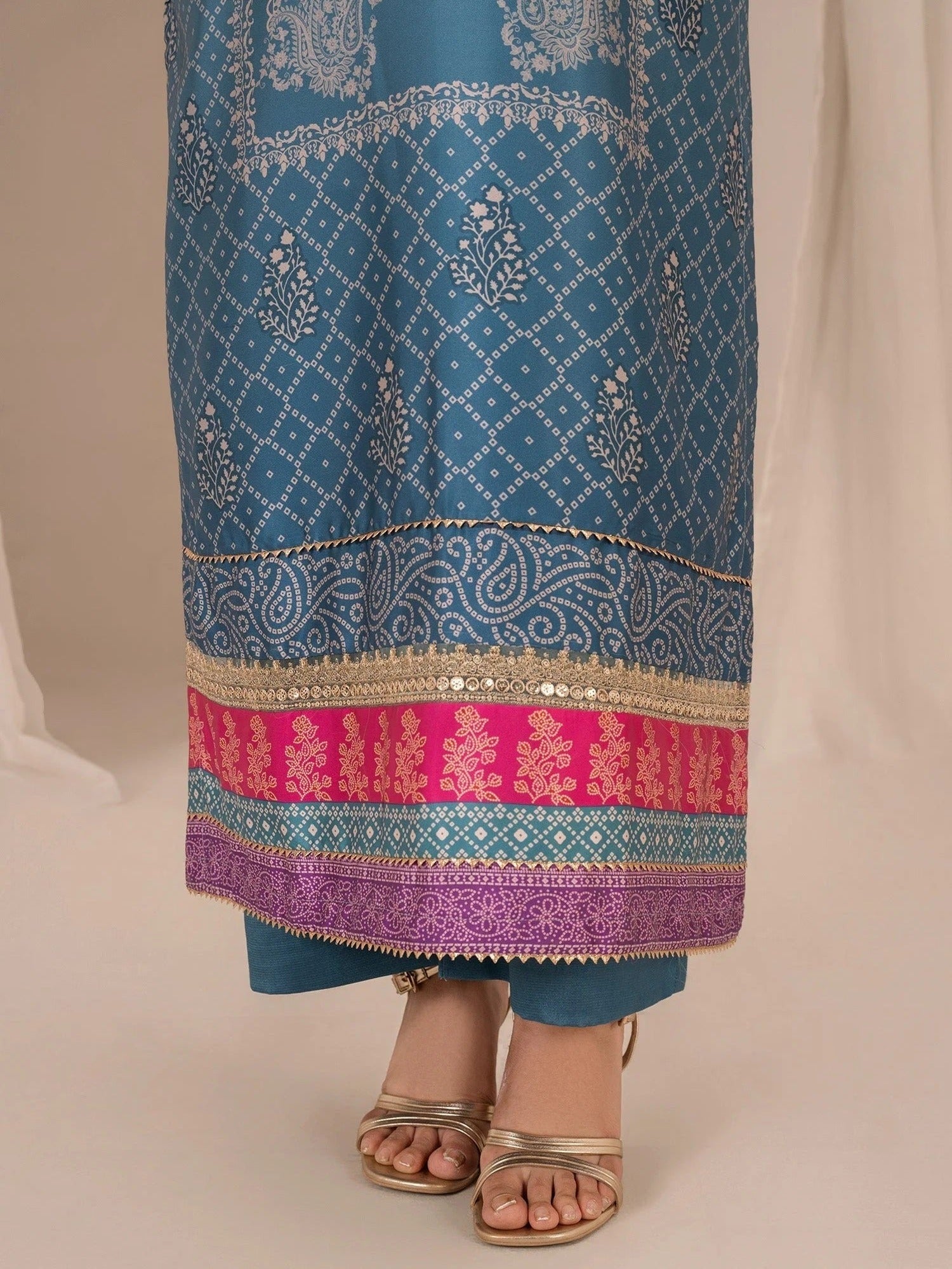 Blue-Chandan Nagri Silk Embroidered Stitched 3-Piece Suit-Rüya