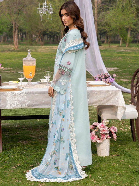 Blue-Chandan Nagri Lawn Embroidered Stitched 3-Piece Suit-Azaria