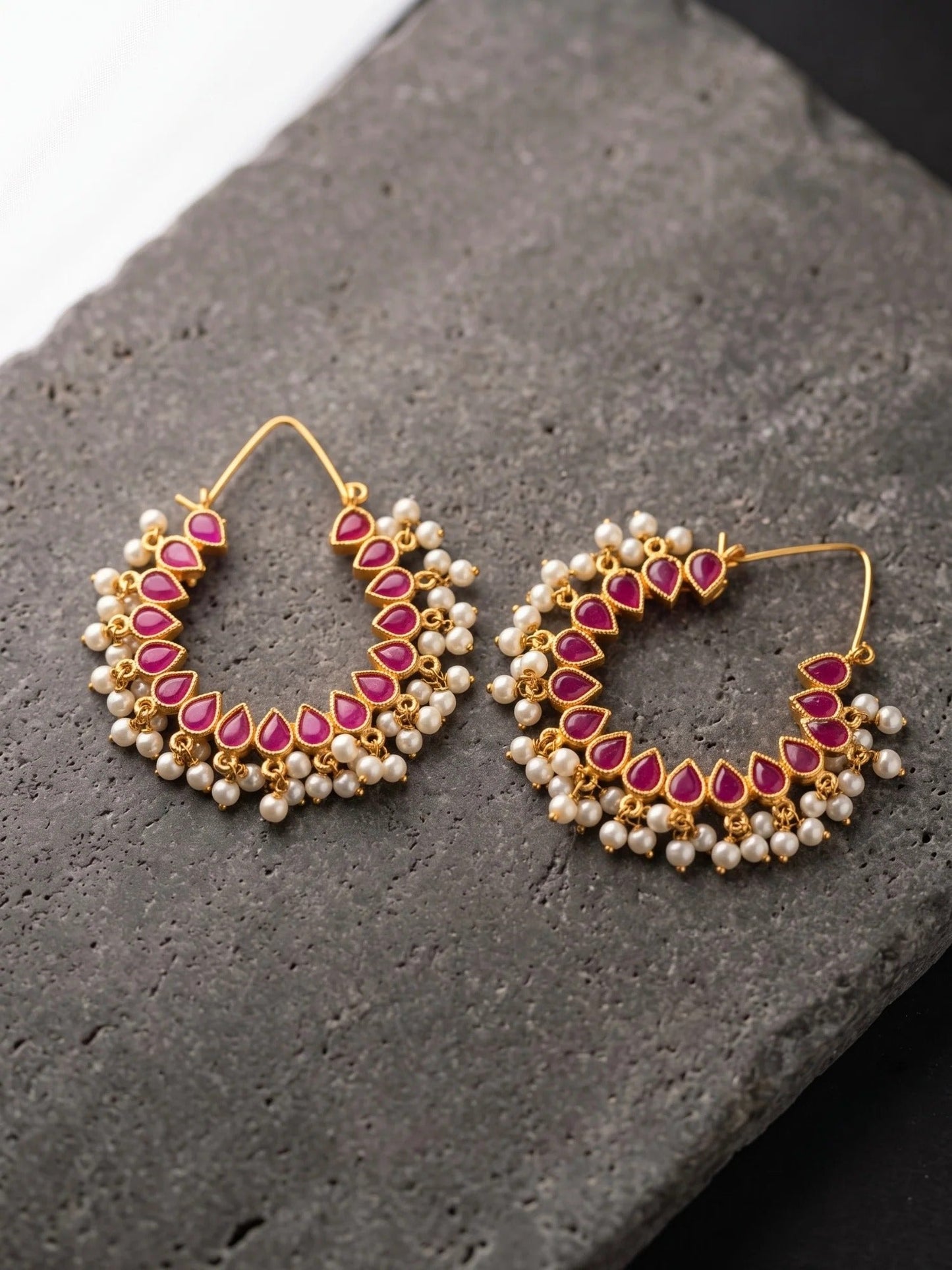 Pink white and golden-Orya Jewellery Earrings-Ruby Pink E68