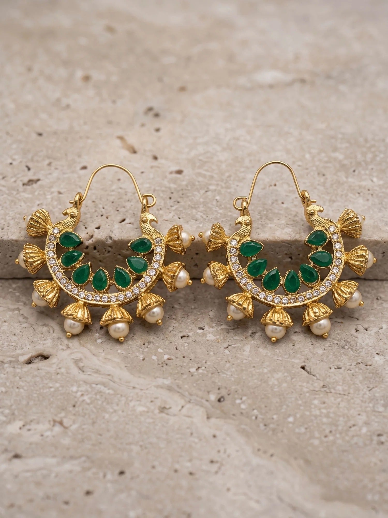 Golden white and Green-Orya Jewellery Pearl Zircon Earrings-Emerald Green E69