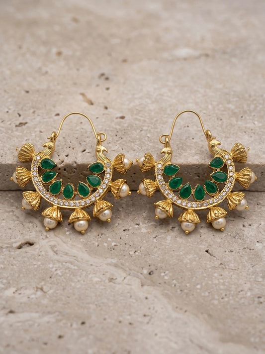 Golden white and Green-Orya Jewellery Pearl Zircon Earrings-Emerald Green E69
