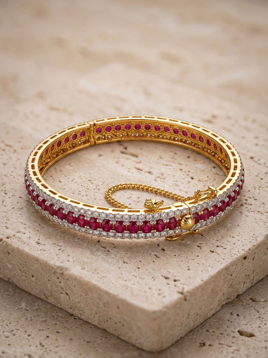 Orya Jewellery Zircon Gold Bangle-Ruby Red B18
