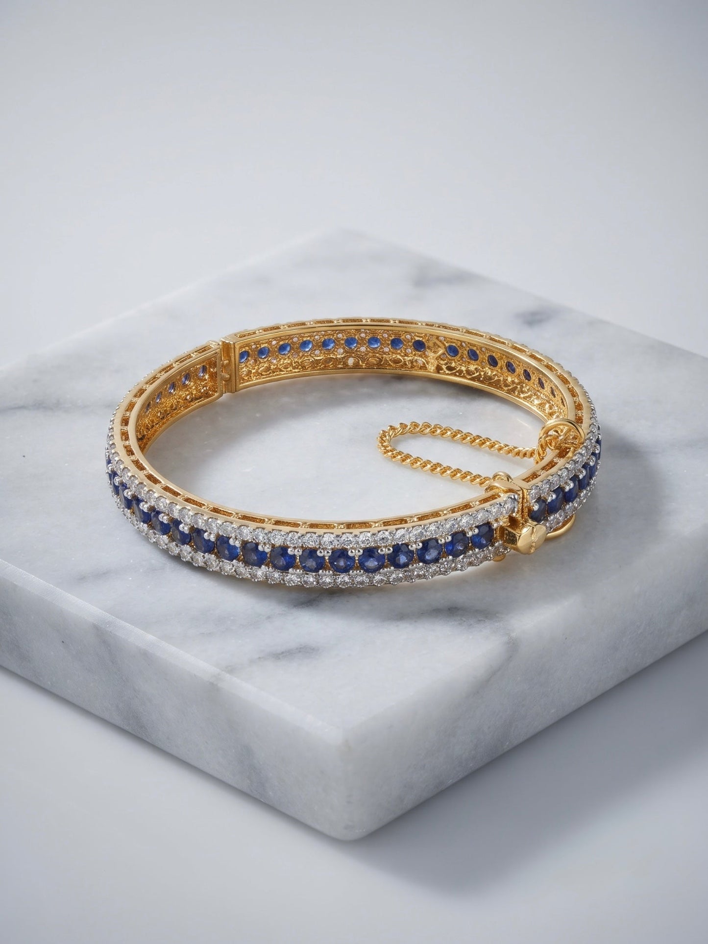 Orya Jewellery Zircon Gold Bangle-Sapphire Blue B20